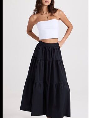 STAUD Black Tiered midi Sea Skirt
